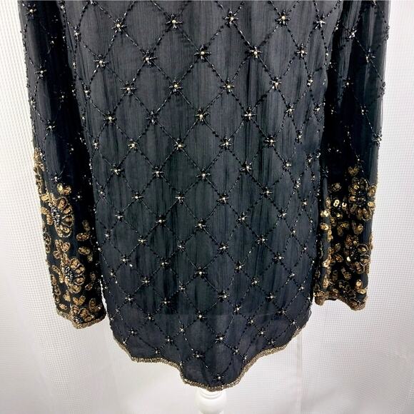 MARK & JOHN! 100% SILK! LUXE BLACK & GOLD ORNATELY BEADED/SEQUINNED JACKET! SZ S - Picture 10 of 13